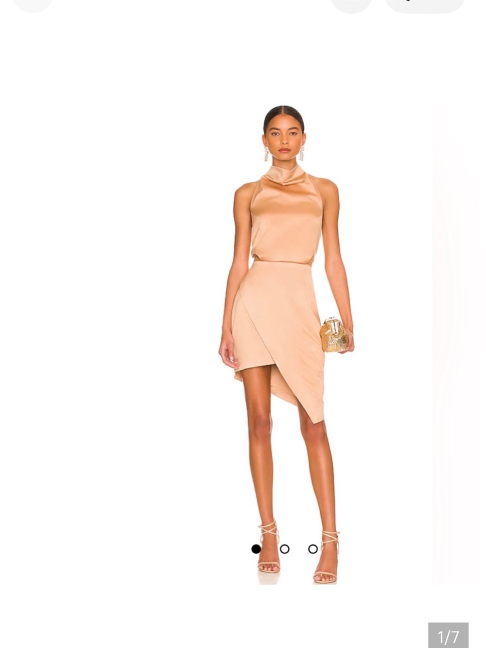 Elliatt Satin Halter Mini Dress in Camel color